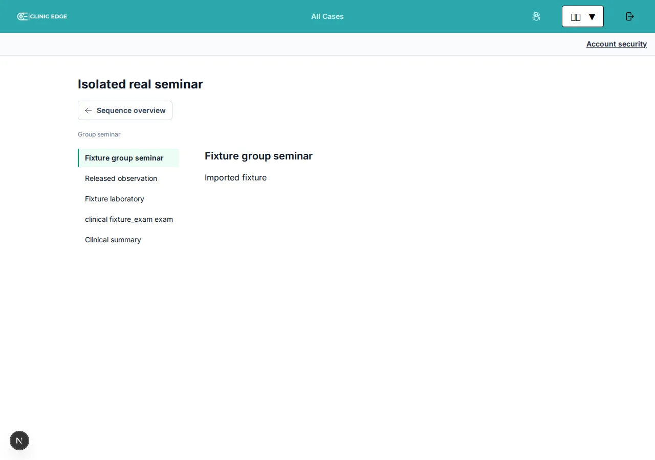 Student seminar view with the vignette and a menu of released observations, laboratory results and clinical summary