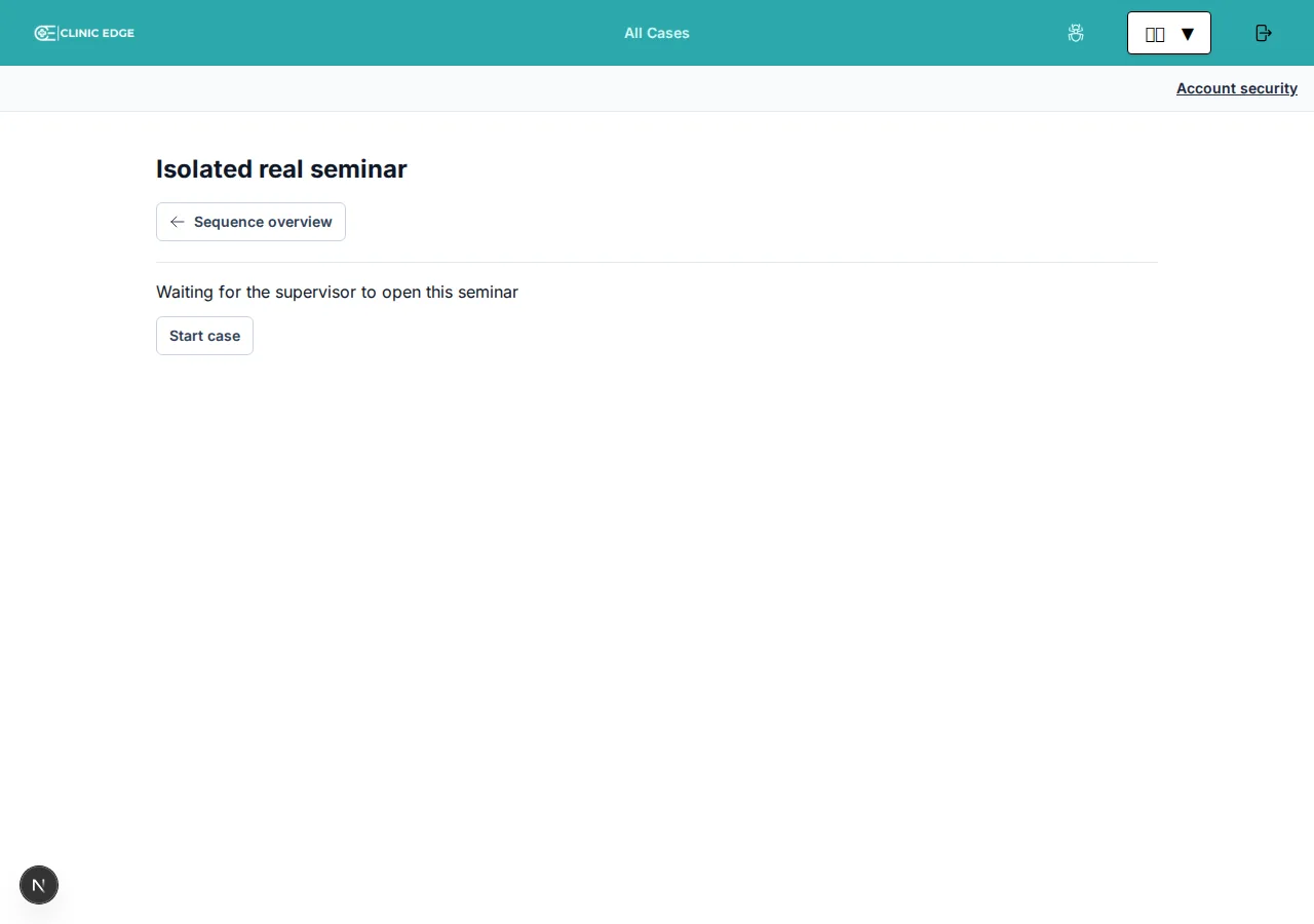 Synthetic seminar waiting screen before a staff member opens the shared run