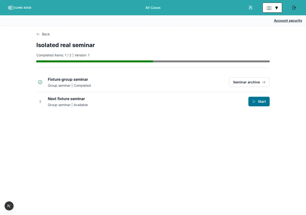 Synthetic learner sequence after conclusion with Seminar archive available and the next seminar unlocked with Start